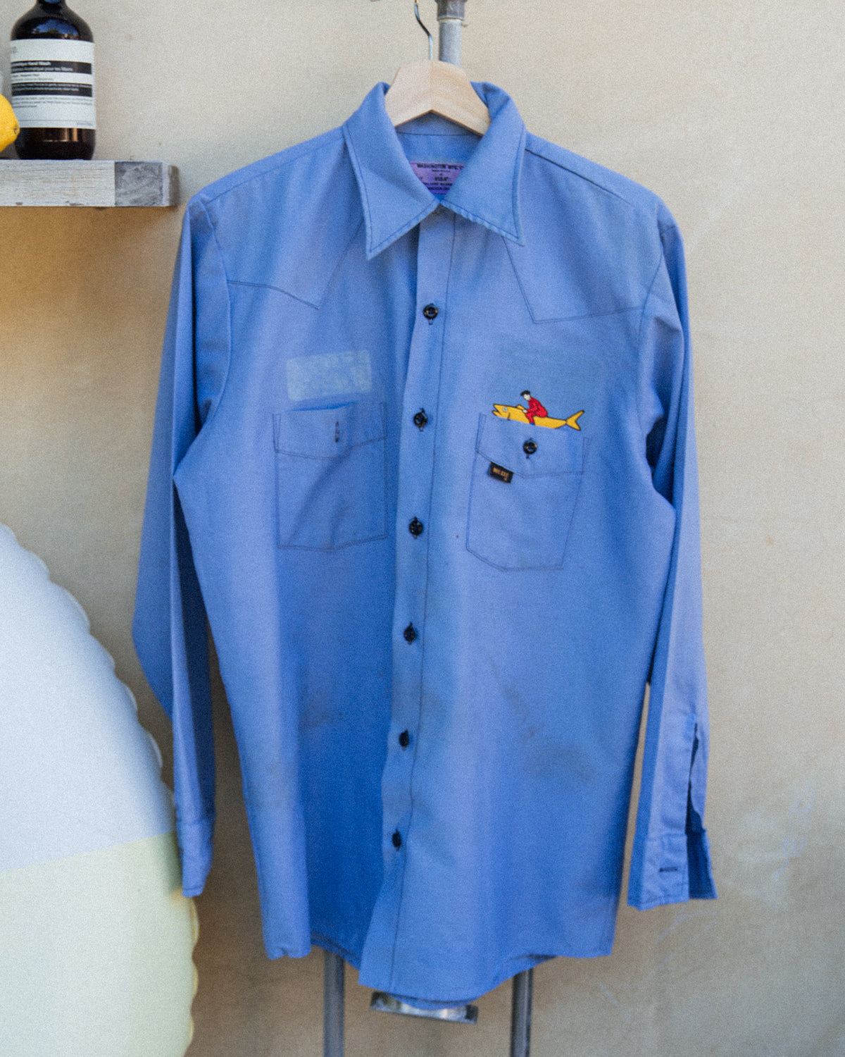 "Swim or Die" Vintage Blue Button Down - One of One