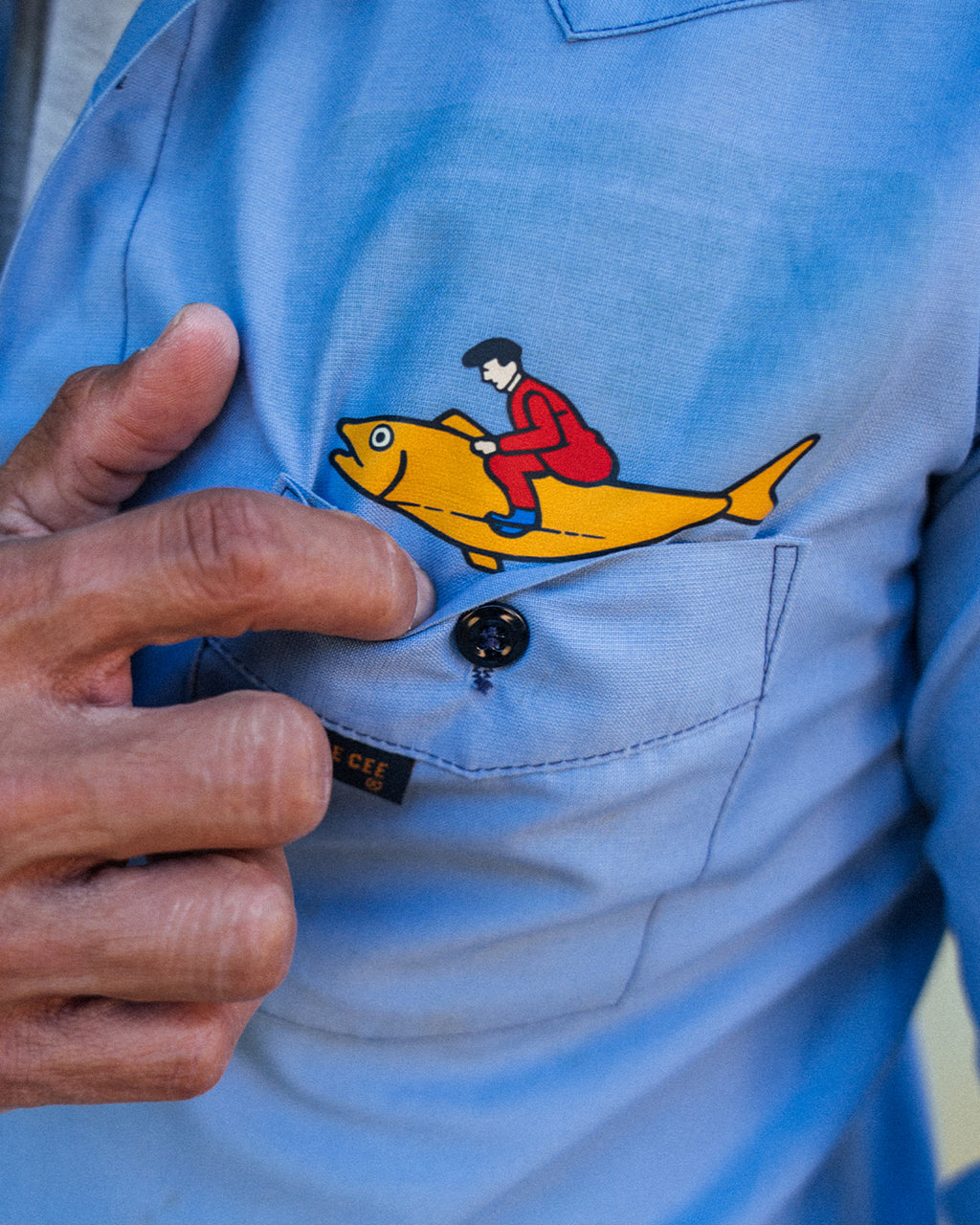 "Swim or Die" Vintage Blue Button Down - One of One